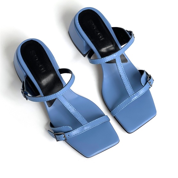 Women’s Leather Fashion Heel Sandals Blue - Picture 4 of 7